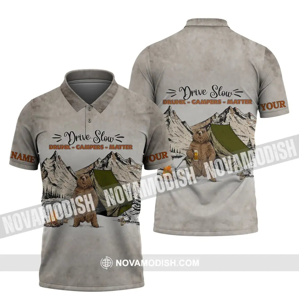 Unisex Shirt - Custom Name Shirt - Hunting Shirt Hunting Name - Drive Slow Drunk Campers Matter Polo Shirt / S T-shirt