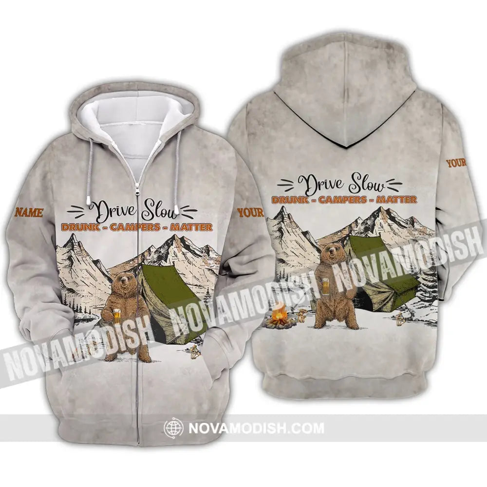 Unisex Shirt - Custom Name Shirt - Hunting Shirt Hunting Name - Drive Slow Drunk Campers Matter Zipper Hoodie / S