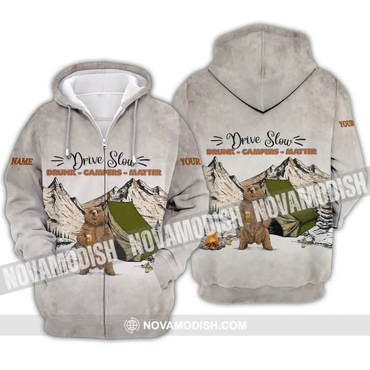 Unisex Shirt - Custom Name Shirt - Hunting Shirt Hunting Name - Drive Slow Drunk Campers Matter Zipper Hoodie / S