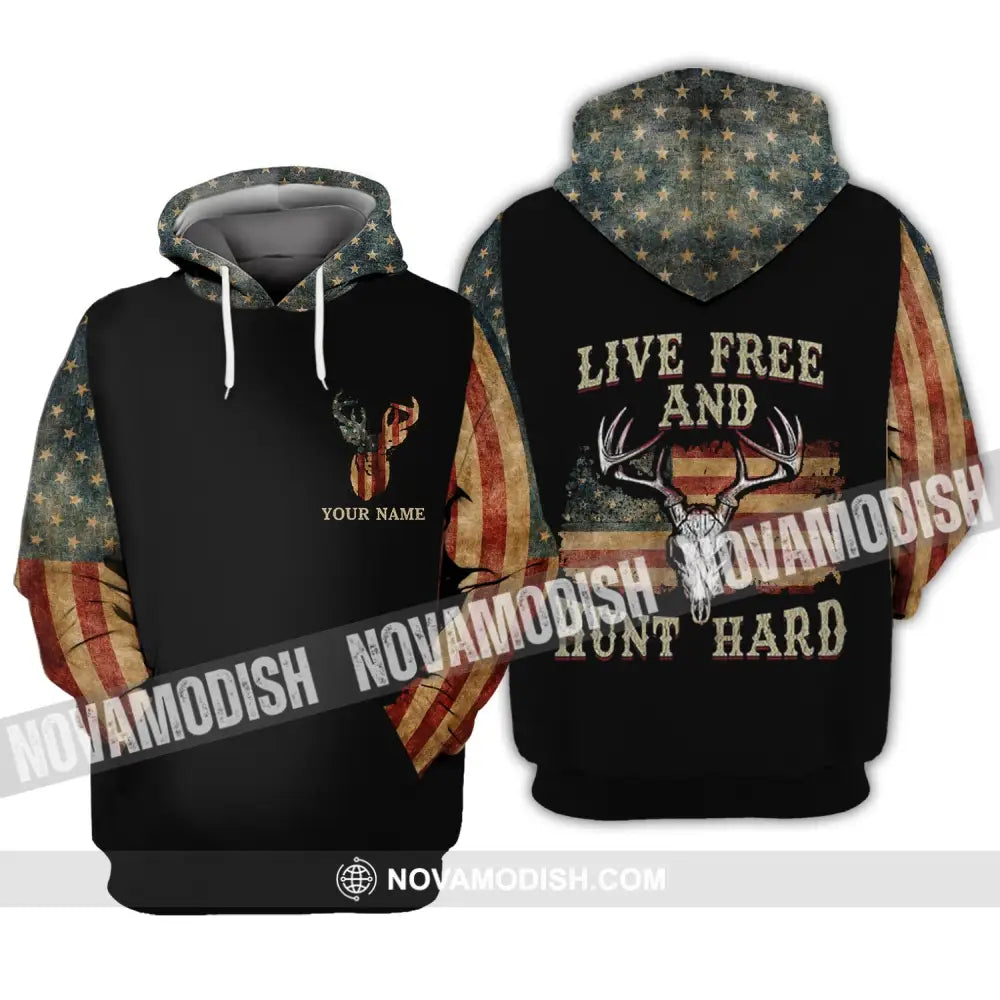 Unisex Shirt - Custom Name Shirt - Hunting Shirt Hunting Name - Live Free And Hunt Hard Hoodie / S T-shirt