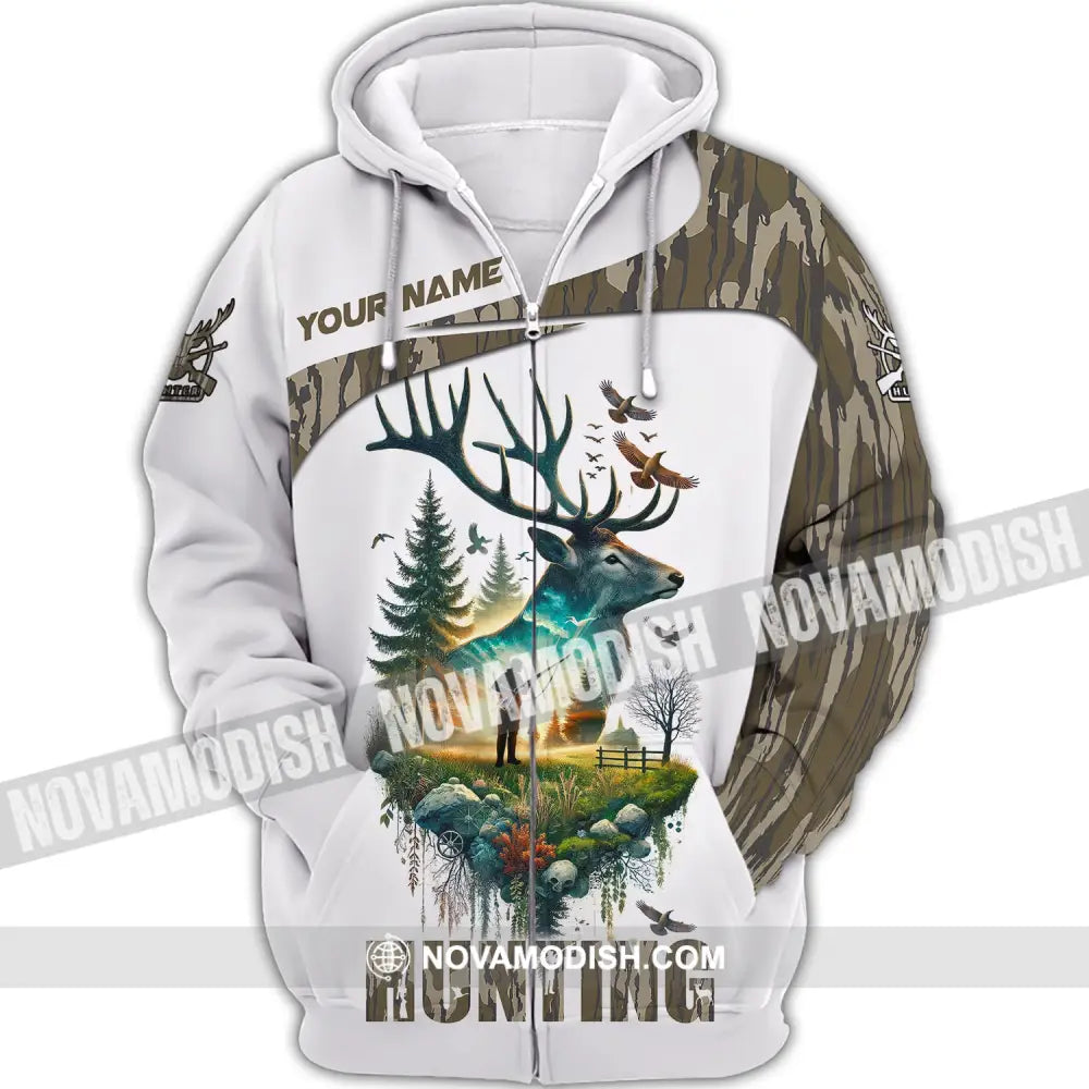 Unisex Shirt Custom Name Hunting Polo Long Sleeve Gift For Animal Hunters Zipper Hoodie / S T-Shirt