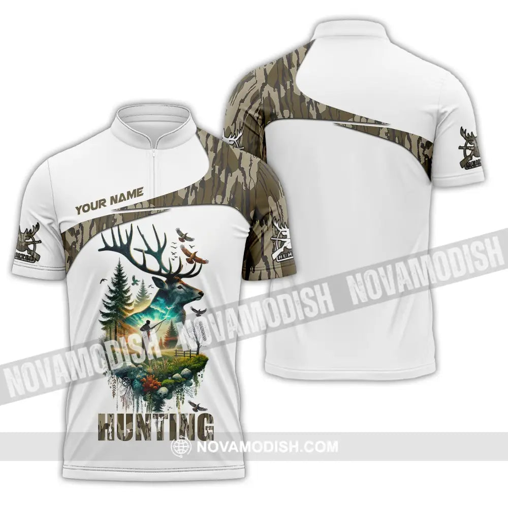 Unisex Shirt Custom Name Hunting Polo Long Sleeve Gift For Animal Hunters Zipper / S T-Shirt