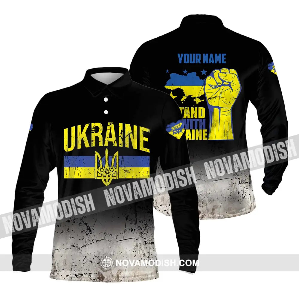 Unisex Shirt - Custom Name I Stand With Ukraine Shirt Long Sleeve Polo / S T-shirt