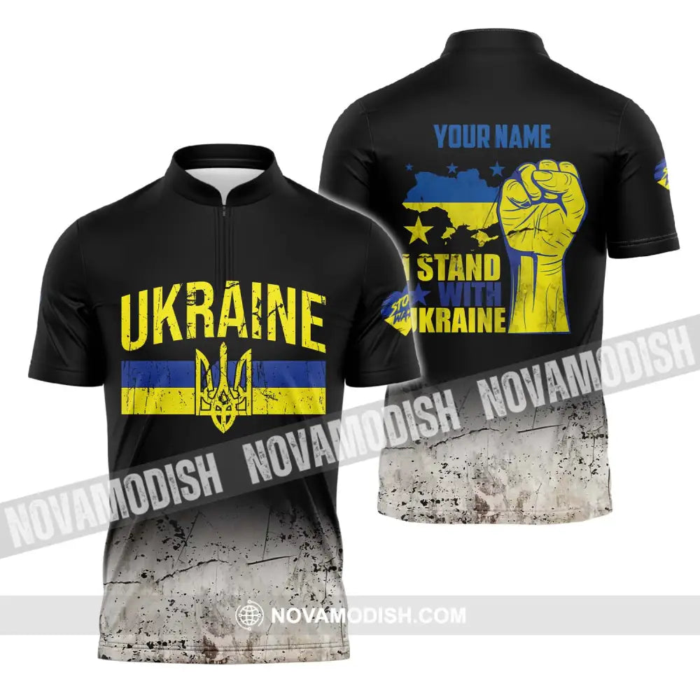 Unisex Shirt - Custom Name I Stand With Ukraine Shirt Zipper Polo Shirt / S T-shirt