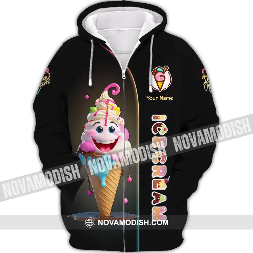 Unisex Shirt Custom Name Ice Cream Lover Gift Zipper Hoodie / S T-Shirt