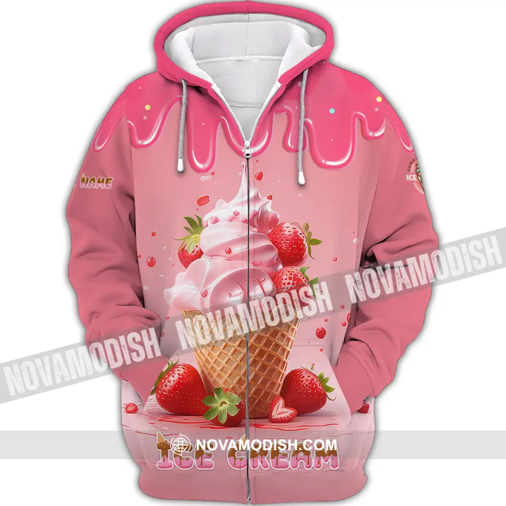 Unisex Shirt Custom Name Ice Cream Lover Zipper Hoodie / S T-Shirt