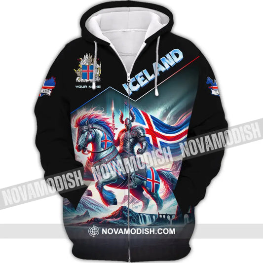 Unisex Shirt Custom Name Iceland Lover Polo Long Sleeve Gift Zipper Hoodie / S T-Shirt