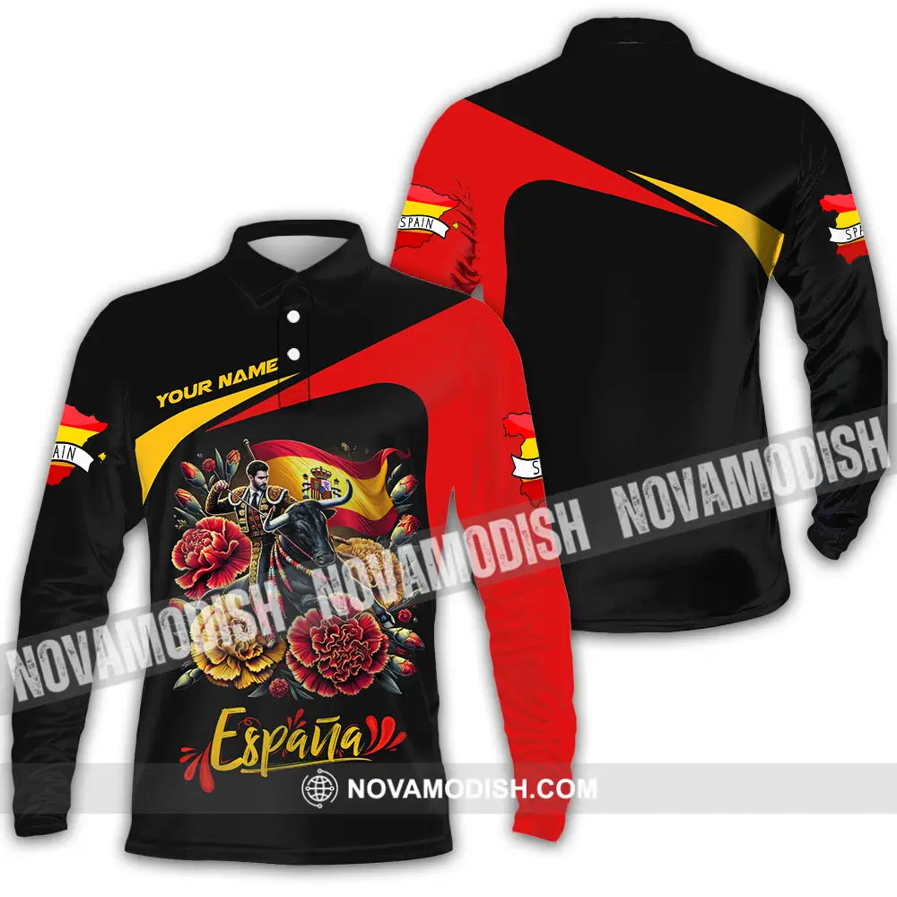 Unisex Shirt - Custom Name Icon Spain Shirt Long Sleeve Polo / S T-shirt