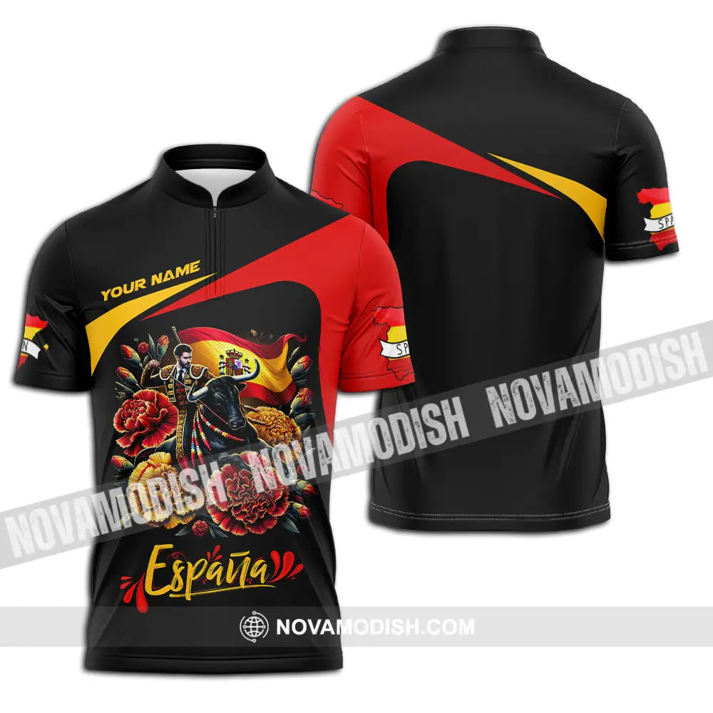 Unisex Shirt - Custom Name Icon Spain Shirt Zipper Polo Shirt / S T-shirt