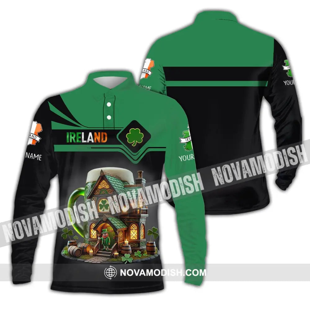 Unisex Shirt Custom Name Ireland Lover T-Shirt Gift Long Sleeve Polo / S T-Shirt