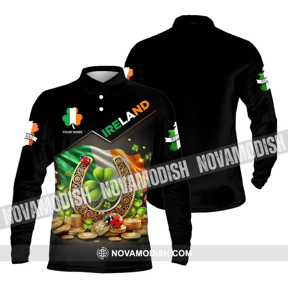 Unisex Shirt Custom Name Ireland Polo Long Sleeve / S T-Shirt