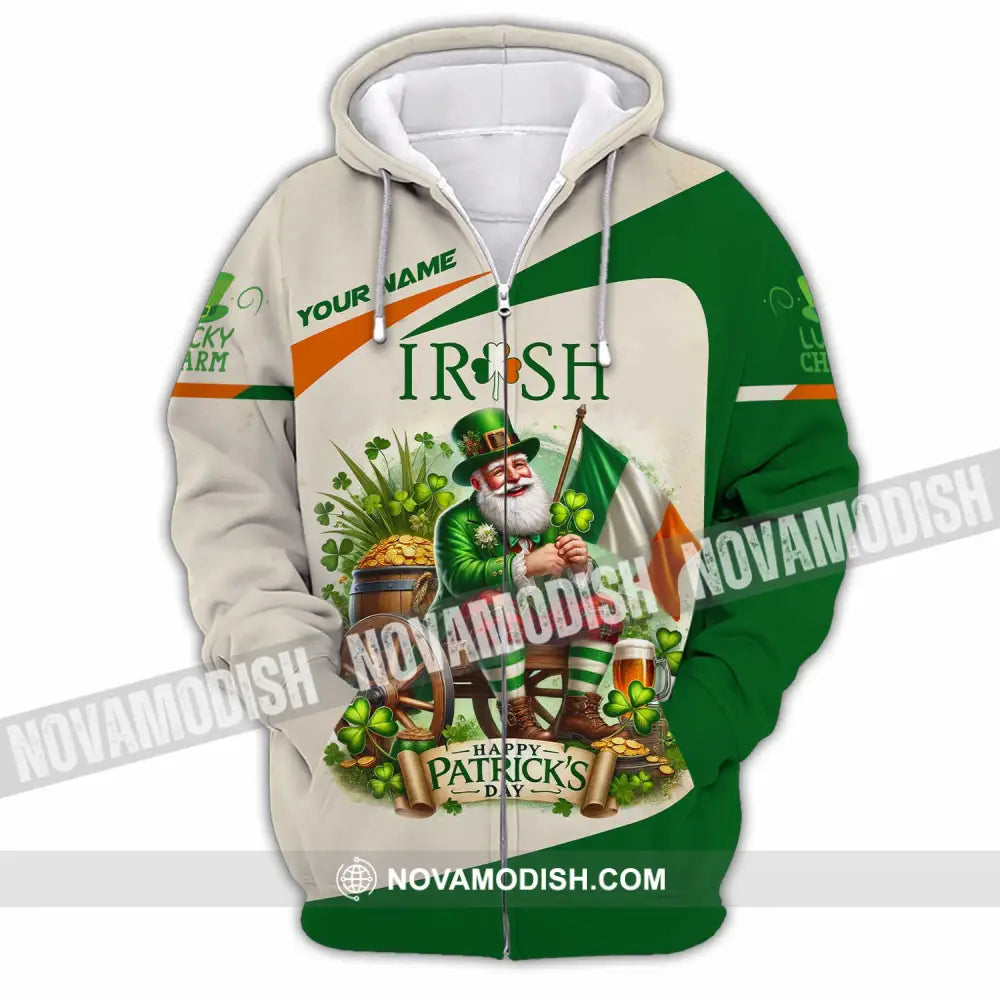 Unisex Shirt Custom Name Ireland Polo Long Sleeve Zipper Hoodie / S T-Shirt