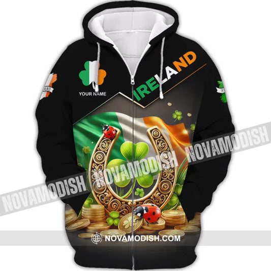 Unisex Shirt Custom Name Ireland Polo Long Sleeve Zipper Hoodie / S T-Shirt