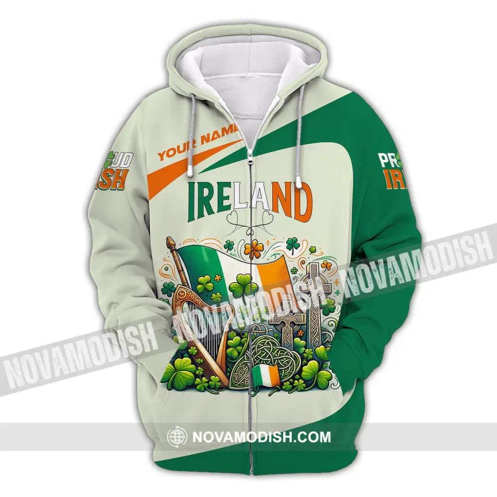 Unisex Shirt Custom Name Ireland T-Shirt Proud Irish Gift For Zipper Hoodie / S