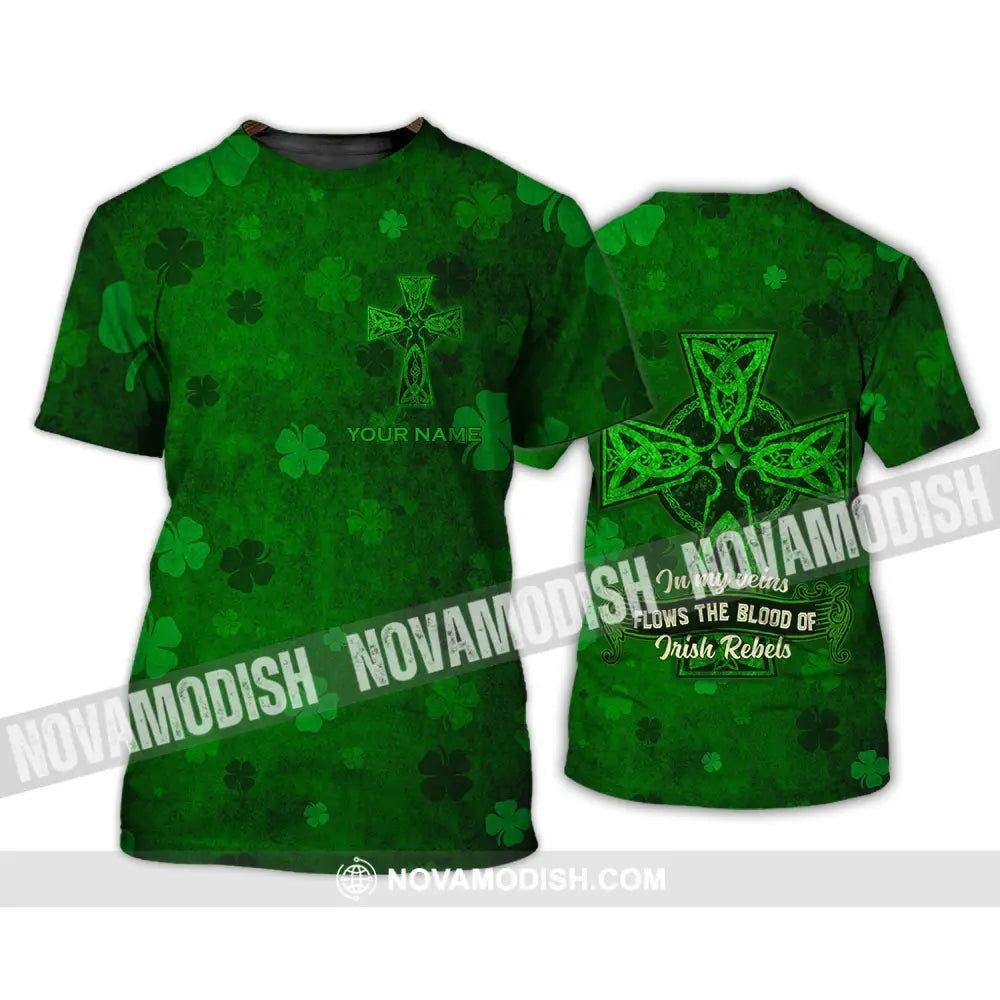 Unisex Shirt - Custom Name Shirt - Irish Patrick’s Day Gift Happy Saint Patrick’s Day In My Veins Flows The Blood Of