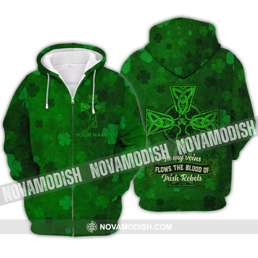 Unisex Shirt - Custom Name Shirt - Irish Patrick’s Day Gift Happy Saint Patrick’s Day In My Veins Flows The Blood Of