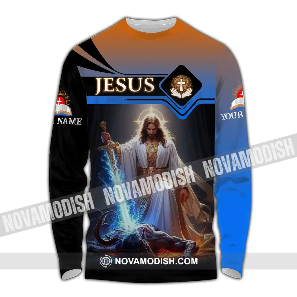 Unisex Shirt - Custom Name Jesus And Sword Long Sleeve / S T-Shirt