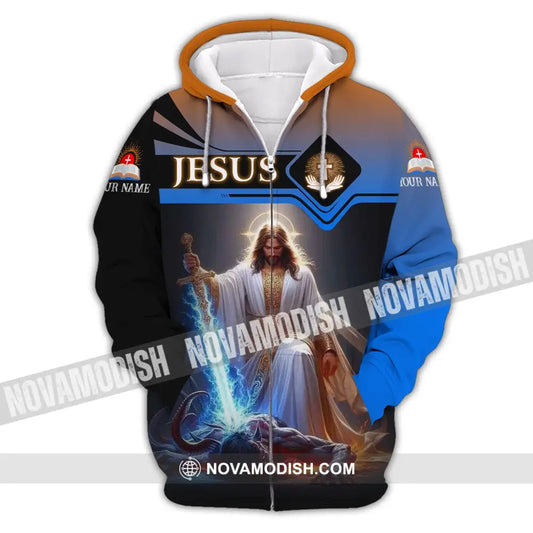 Unisex Shirt - Custom Name Jesus And Sword Zipper Hoodie / S T-Shirt