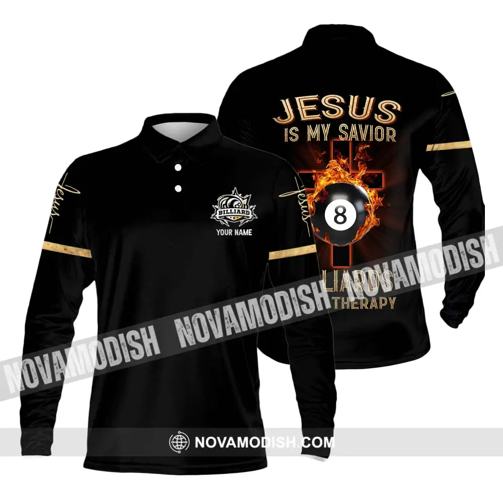 Unisex Shirt - Custom Name Jesus Billiards Shirt Long Sleeve Polo / S T-shirt