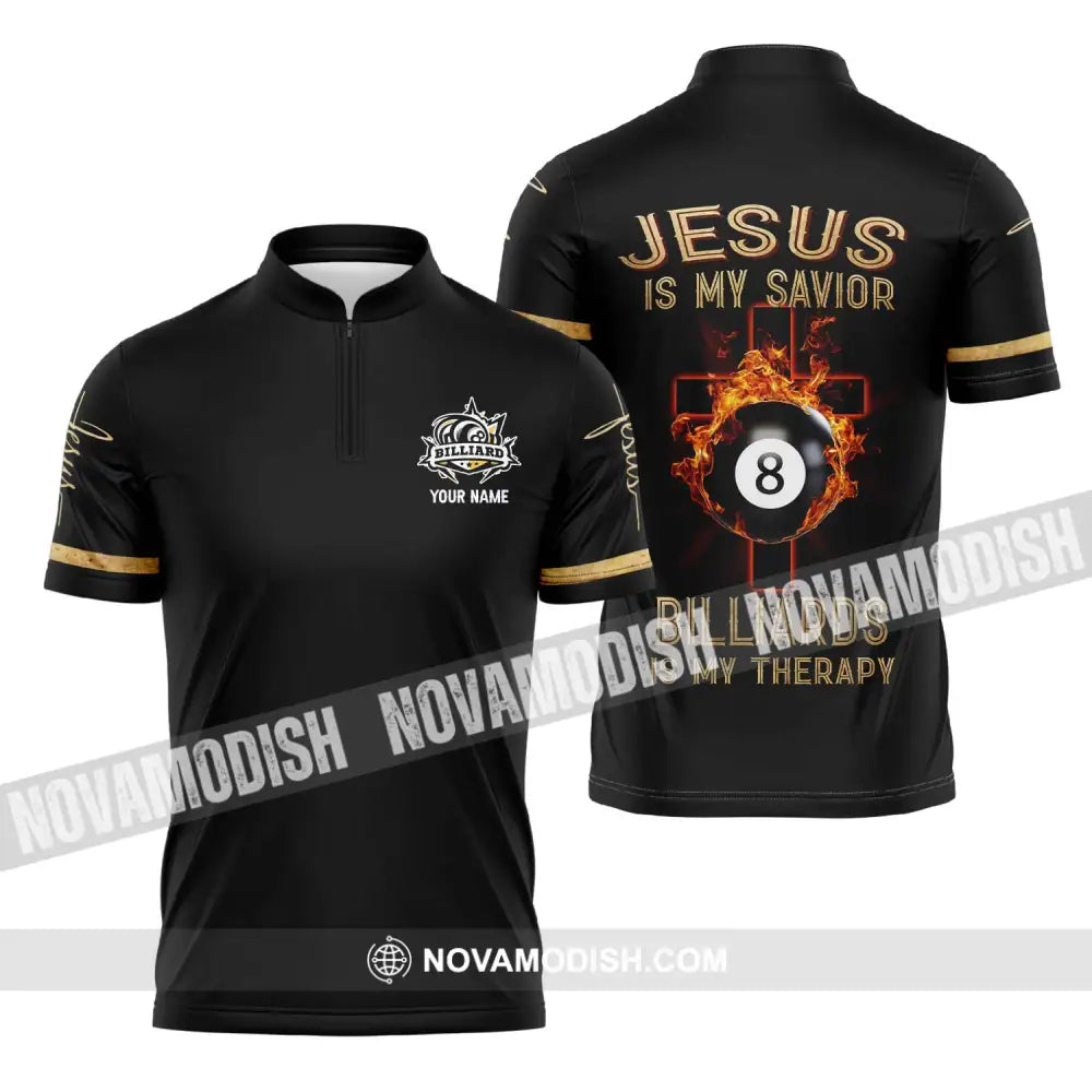 Unisex Shirt - Custom Name Jesus Billiards Shirt Zipper Polo Shirt / S T-shirt