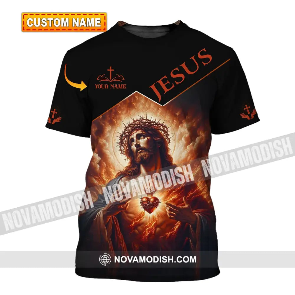 Unisex Shirt - Custom Name Jesus Burning Heart T-Shirt