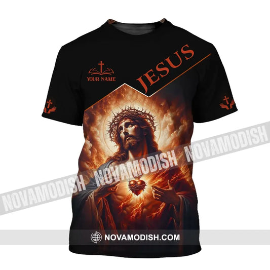 Unisex Shirt - Custom Name Jesus Burning Heart T-Shirt / S T-Shirt