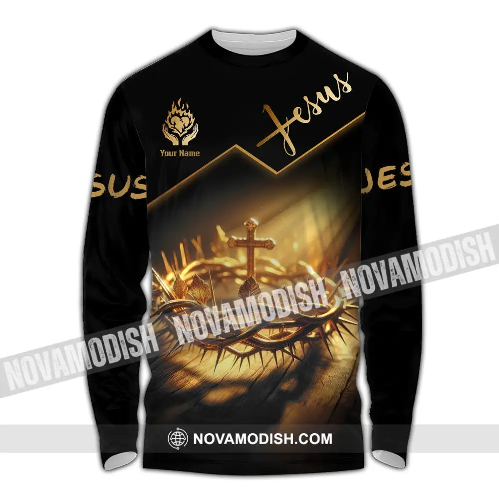 Unisex Shirt - Custom Name Jesus Crown Of Thorns Long Sleeve / S T-Shirt