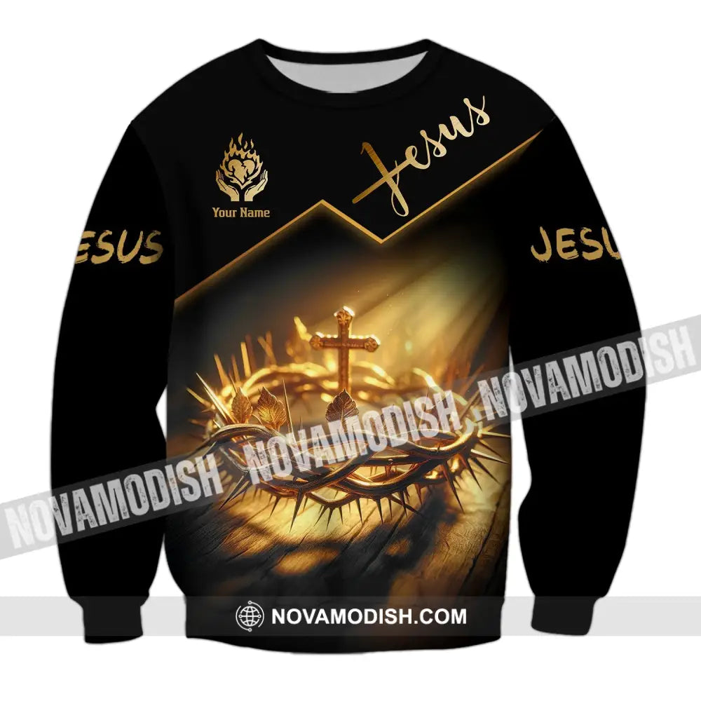 Unisex Shirt - Custom Name Jesus Crown Of Thorns Long Sleeve / S T-Shirt