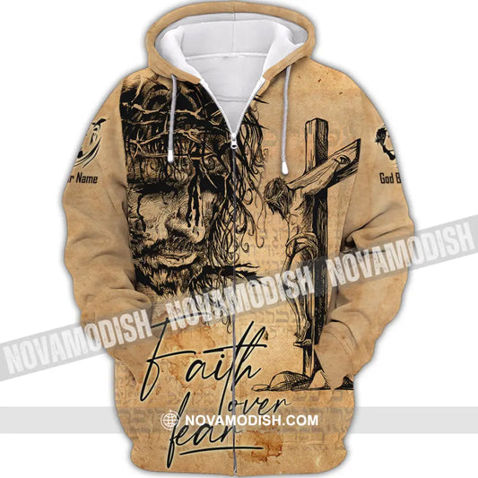 Unisex Shirt - Custom Name Jesus Faith Over The Fear Shirt Zipper Hoodie / S T-shirt
