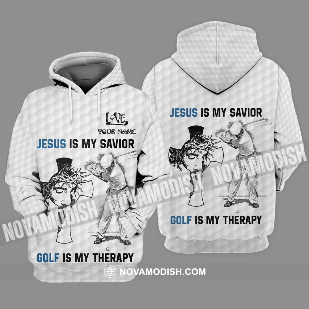 Unisex Shirt - Custom Name Shirt Jesus Is My Savior Golf Is My Therapy Hoodie / S T-shirt