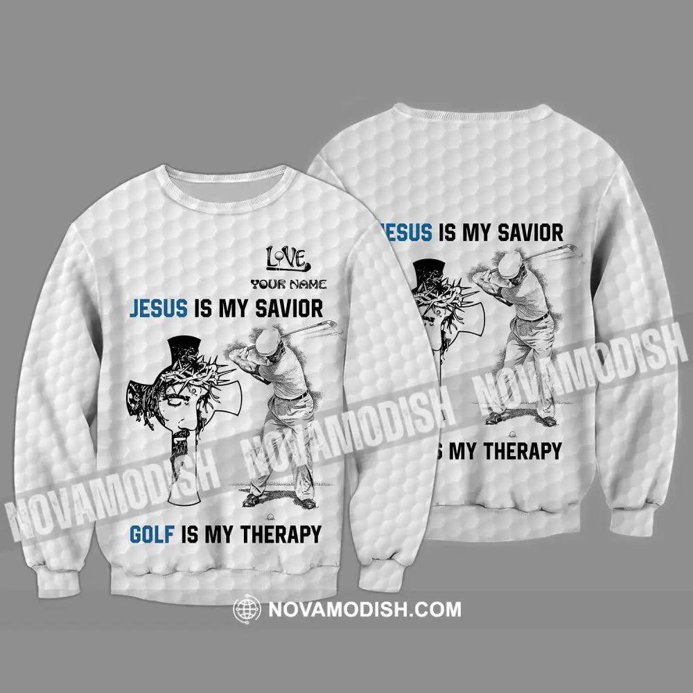 Unisex Shirt - Custom Name Shirt Jesus Is My Savior Golf Is My Therapy Long Sleeve / S T-shirt