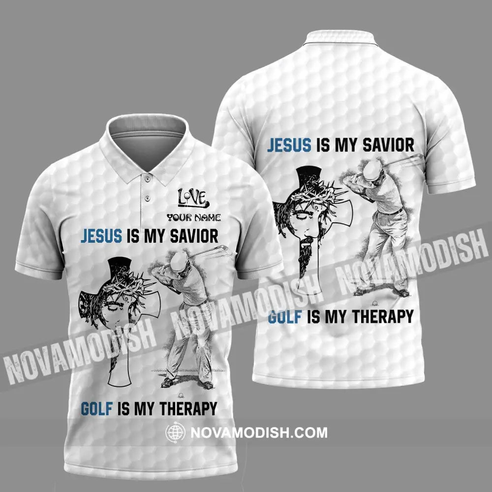Unisex Shirt - Custom Name Shirt Jesus Is My Savior Golf Is My Therapy Polo Shirt / S T-shirt