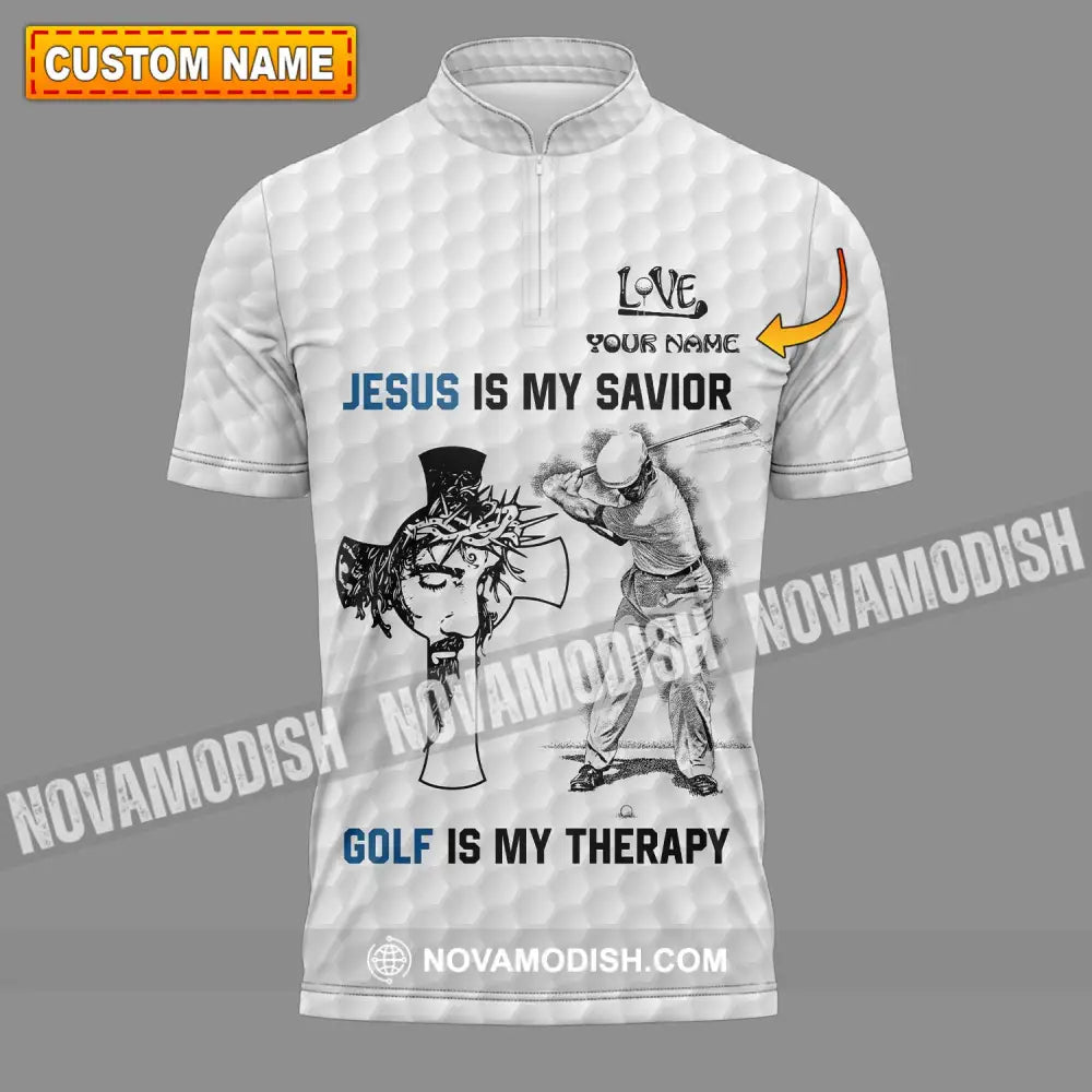 Unisex Shirt - Custom Name Shirt Jesus Is My Savior Golf Is My Therapy T-shirt