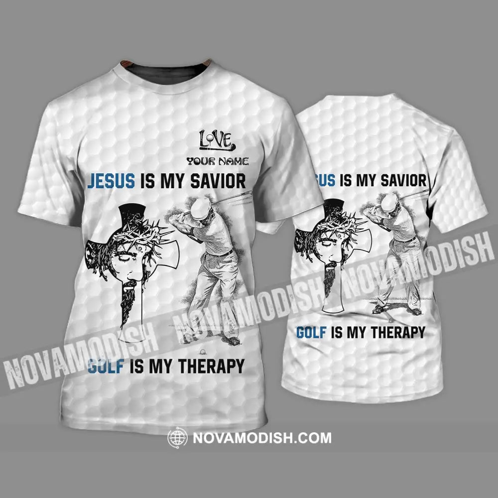Unisex Shirt - Custom Name Shirt Jesus Is My Savior Golf Is My Therapy T-Shirt / S T-shirt
