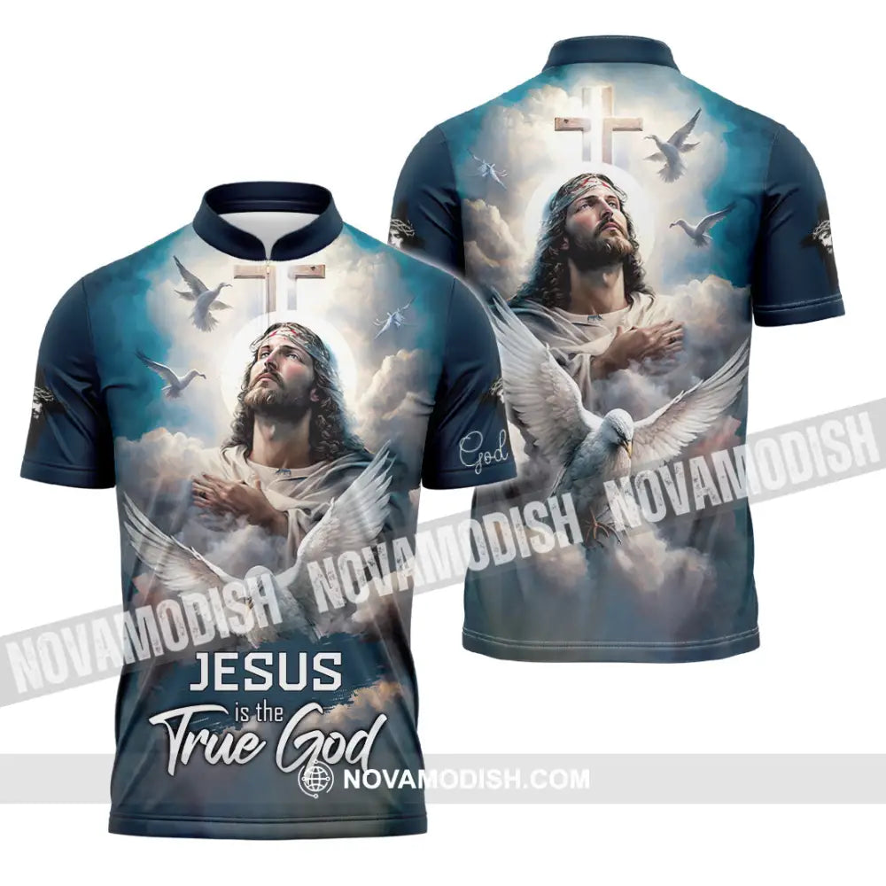 Unisex Shirt - Custom Name Jesus Is The True God Shirt Zipper Polo Shirt / S T-shirt