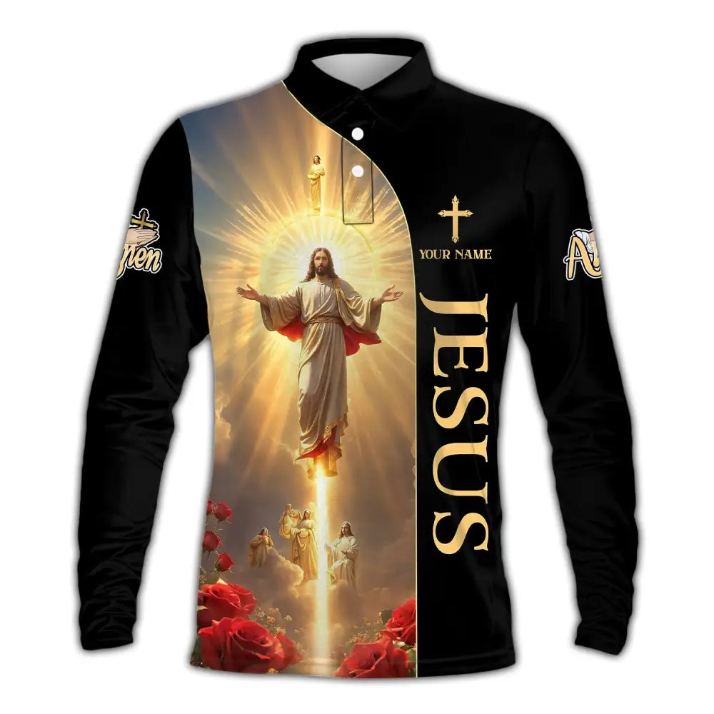Unisex Shirt - Custom Name Jesus Light Long Sleeve Polo / S T-Shirt