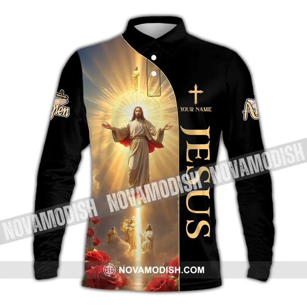 Unisex Shirt - Custom Name Jesus Light Long Sleeve Polo / S T-Shirt