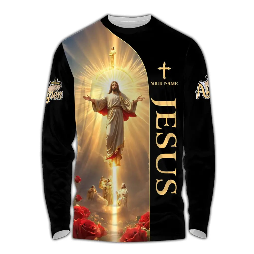 Unisex Shirt - Custom Name Jesus Light Long Sleeve / S T-Shirt