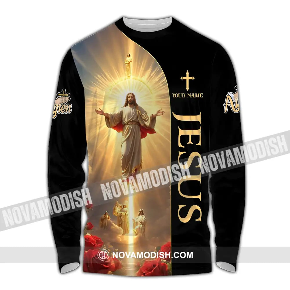 Unisex Shirt - Custom Name Jesus Light Long Sleeve / S T-Shirt