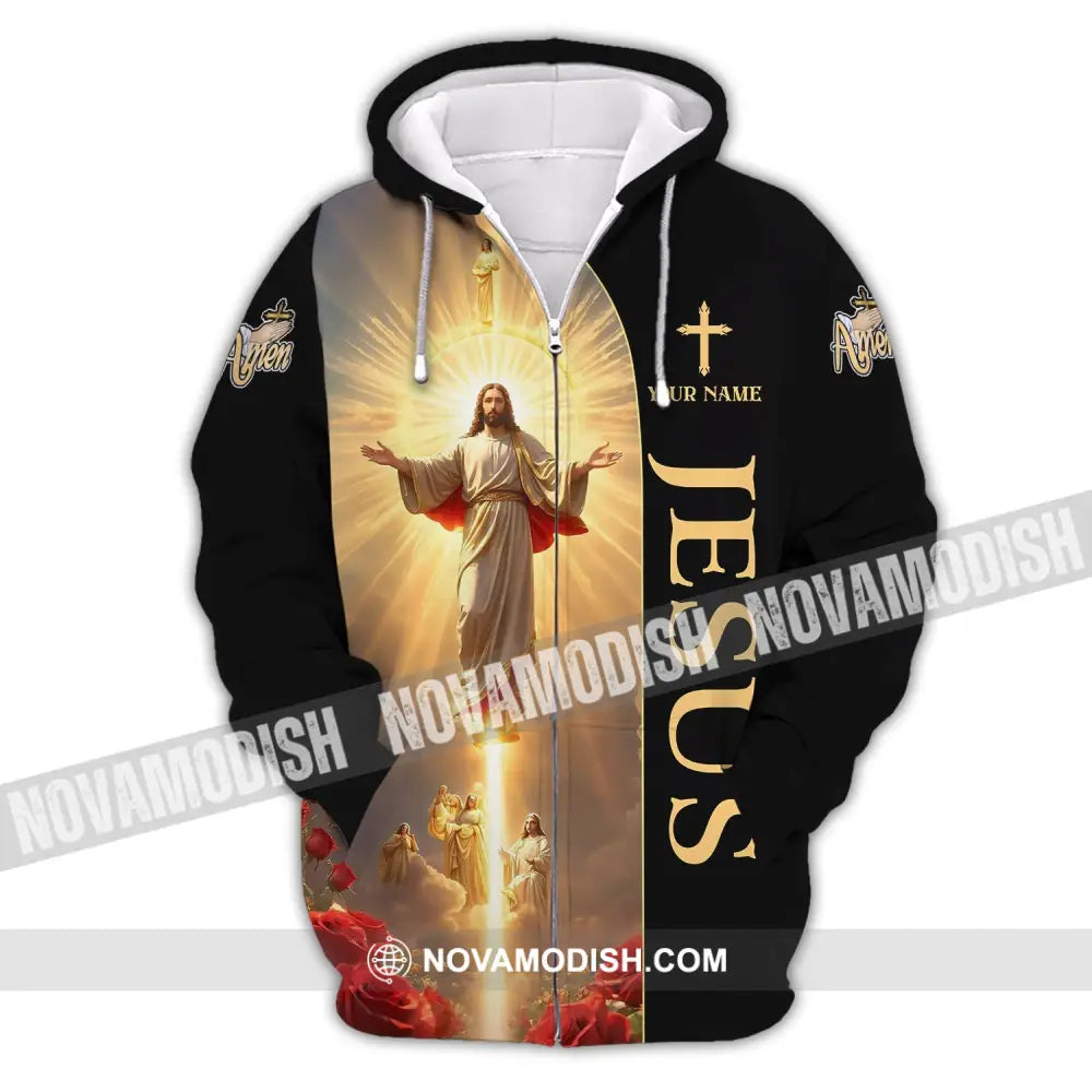 Unisex Shirt - Custom Name Jesus Light Zipper Hoodie / S T-Shirt