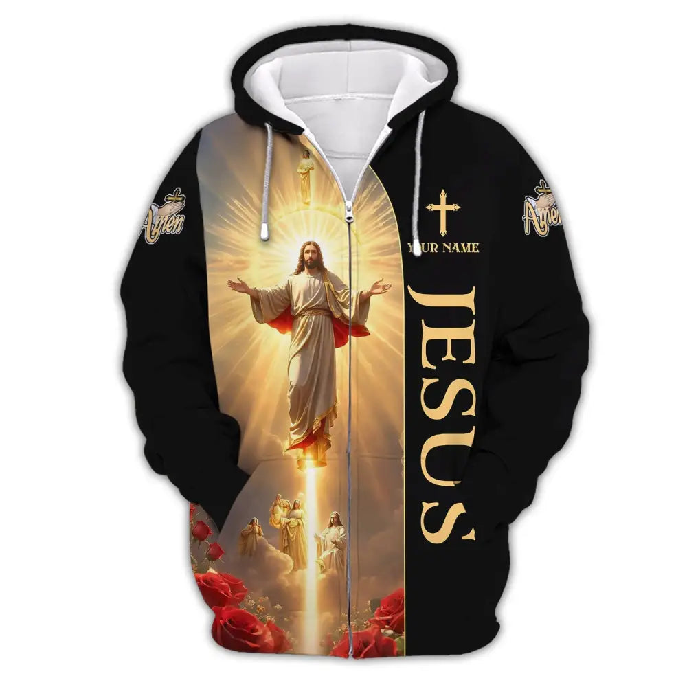 Unisex Shirt - Custom Name Jesus Light Zipper Hoodie / S T-Shirt