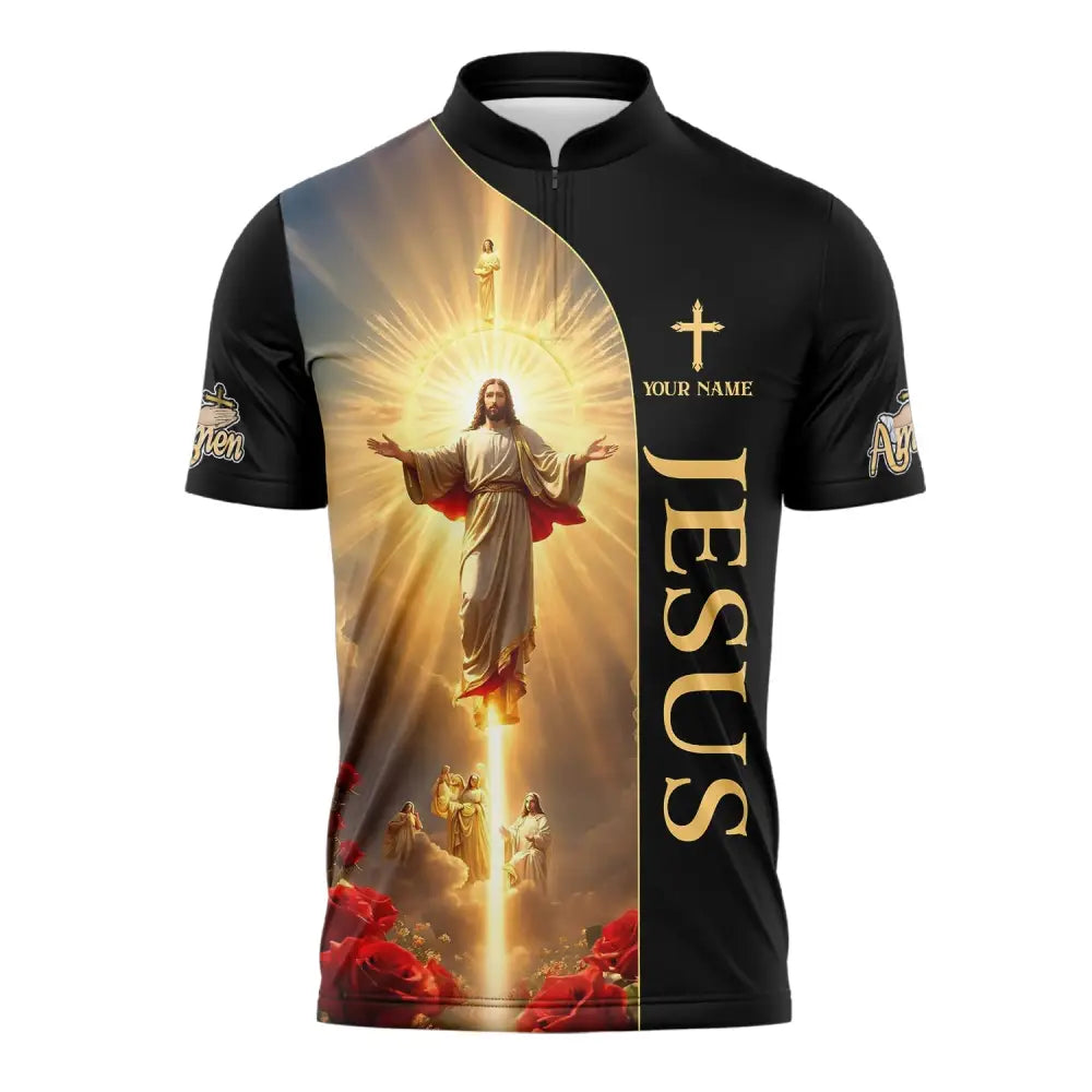 Unisex Shirt - Custom Name Jesus Light Zipper Polo / S T-Shirt
