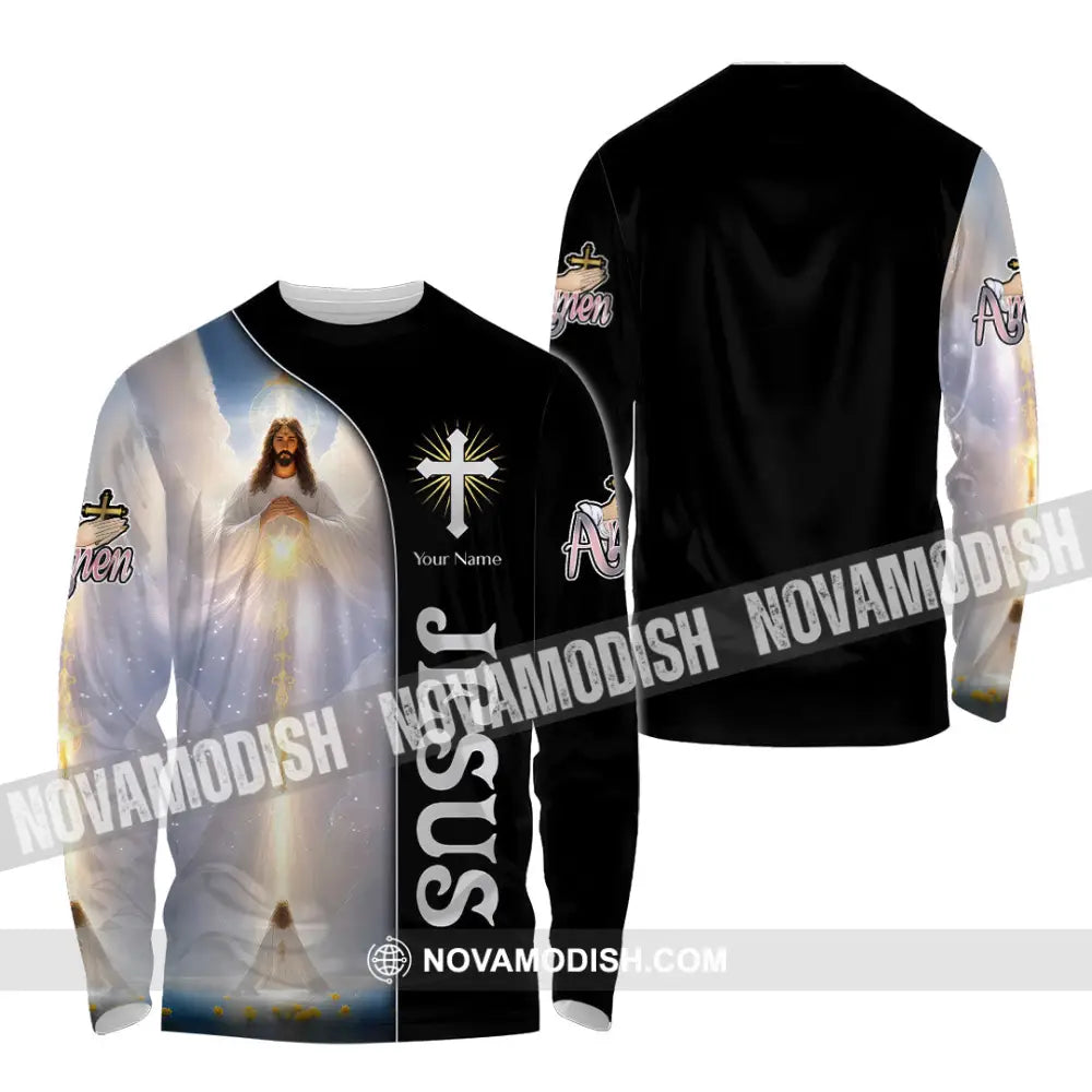 Unisex Shirt Custom Name Jesus Love Hoodie Polo Long Sleeve Gift For Christian / S T-Shirt