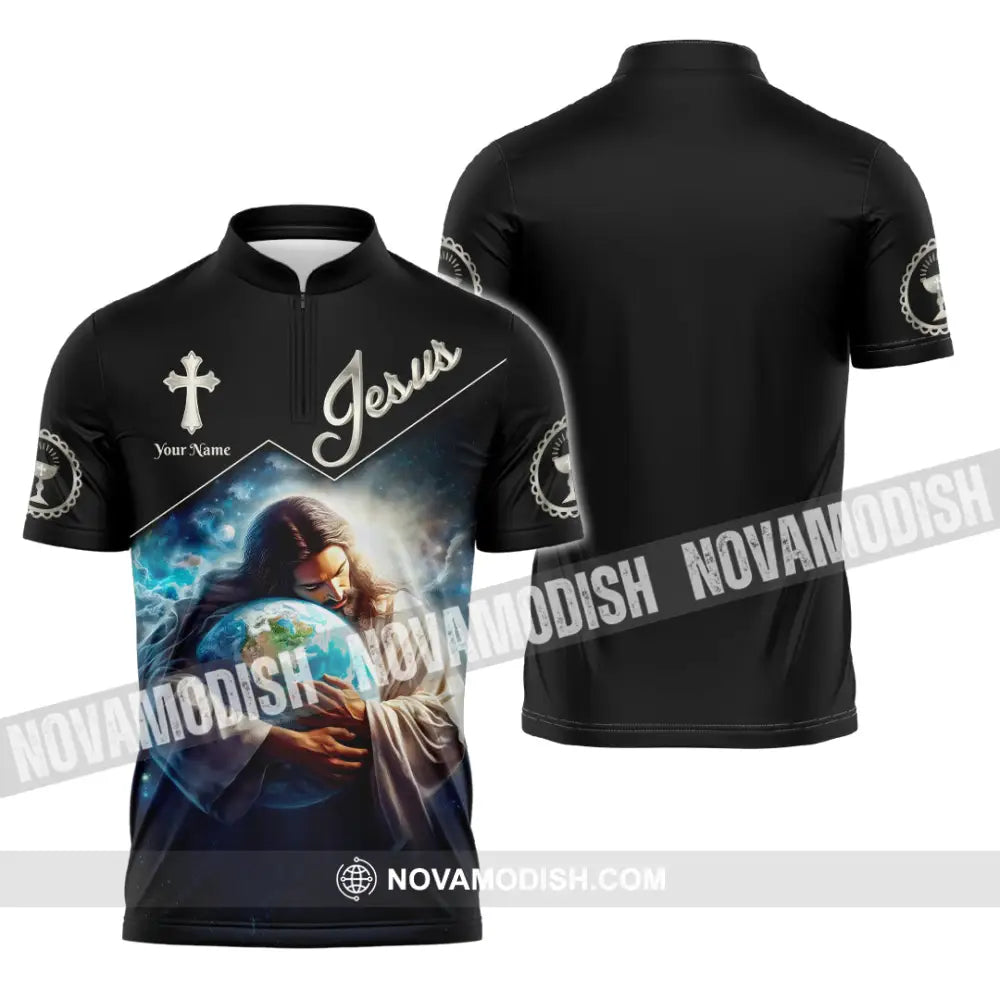 Unisex Shirt Custom Name Jesus Love Hoodie Polo Long Sleeve Gift For Christian Zipper / S T-Shirt