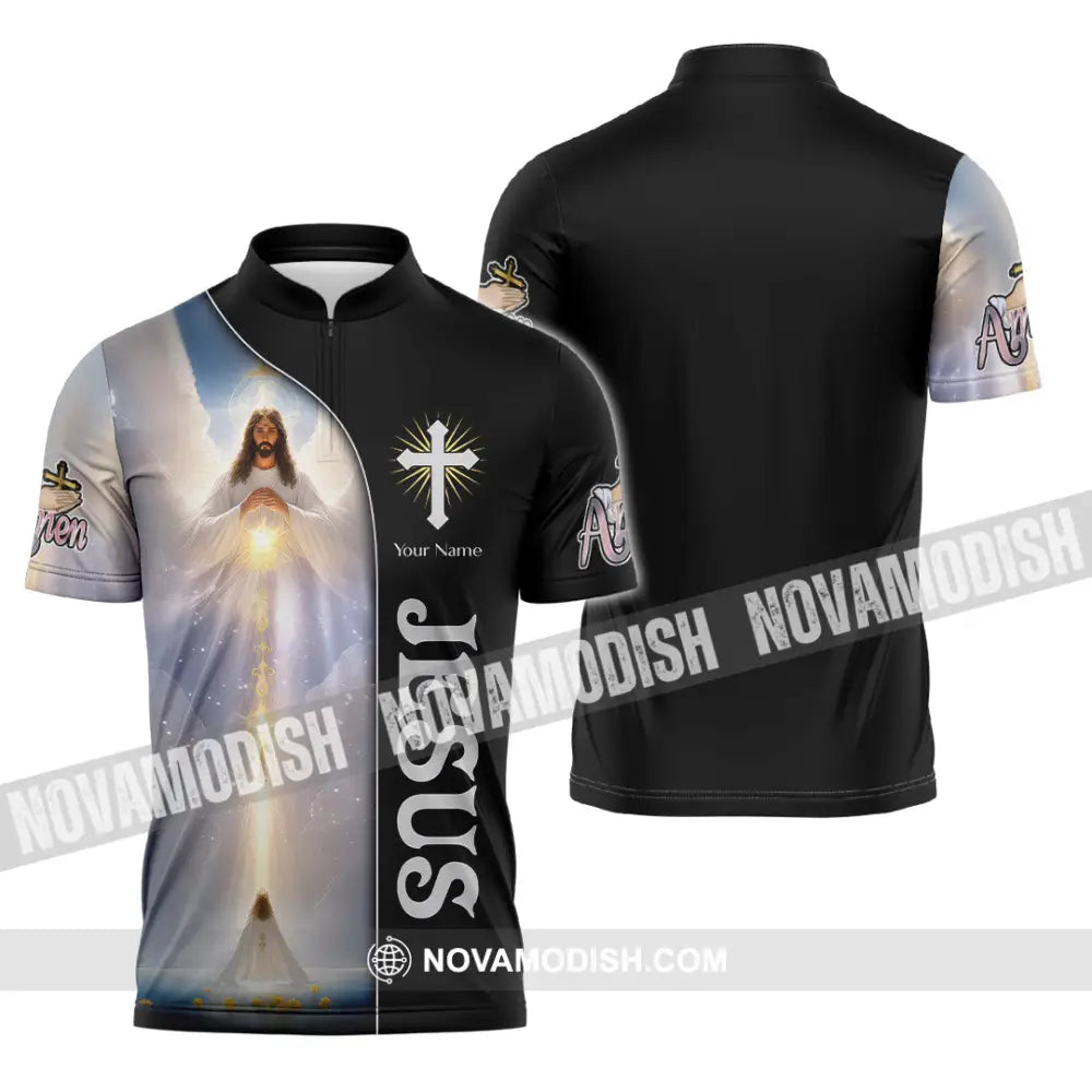 Unisex Shirt Custom Name Jesus Love Hoodie Polo Long Sleeve Gift For Christian Zipper / S T-Shirt