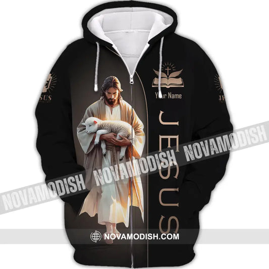 Unisex Shirt Custom Name Jesus Love Hoodie Polo Long Sleeve Gift For Christian Zipper / S T-Shirt