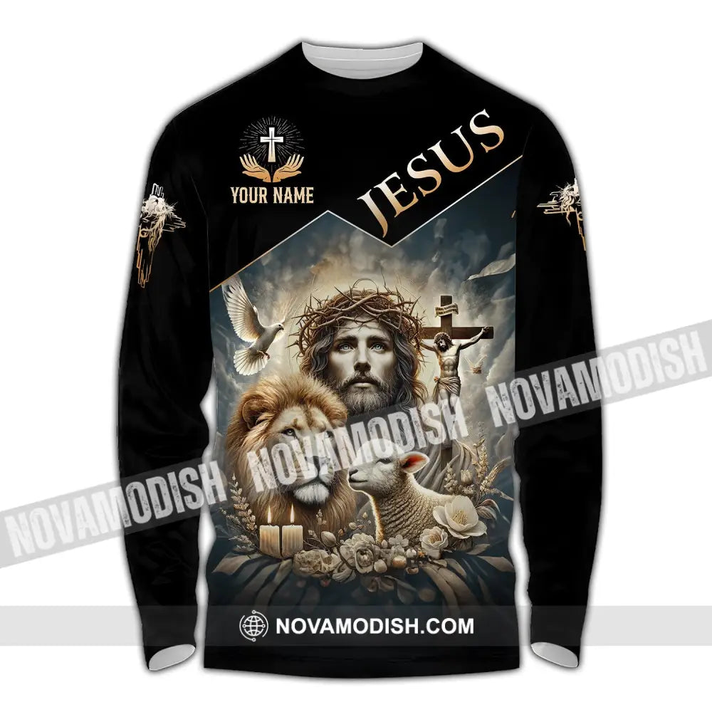 Unisex Shirt Custom Name Jesus Love Long Sleeve Hoodie Polo Gift For Christian / S T-Shirt