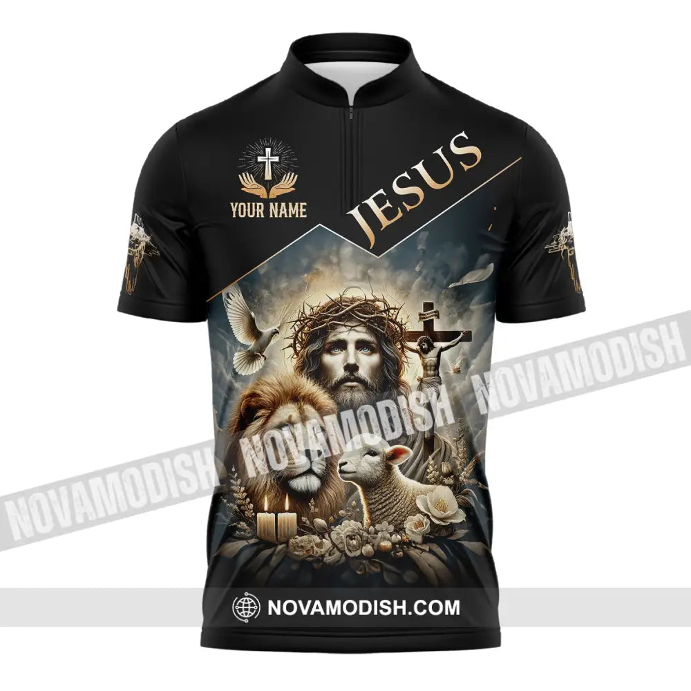 Unisex Shirt Custom Name Jesus Love Long Sleeve Hoodie Polo Gift For Christian Zipper / S T-Shirt