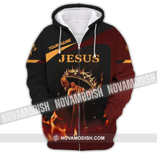 Unisex Shirt Custom Name Jesus Love Long Sleeve Hoodie Polo Gift For Christian Zipper / S T-Shirt