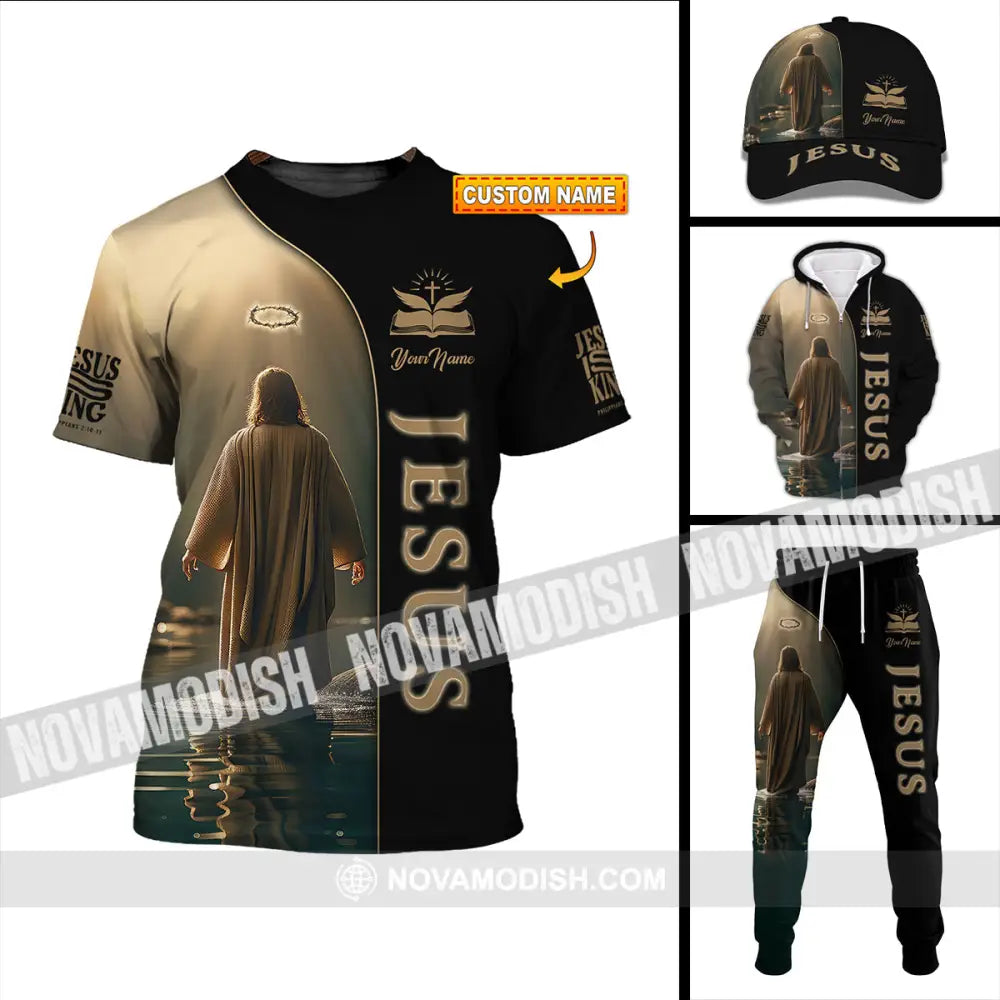 Unisex Shirt Custom Name Jesus Polo Long Sleeve Christian Gift T-Shirt